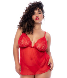 Nuisette courte grande taille rouge et string 